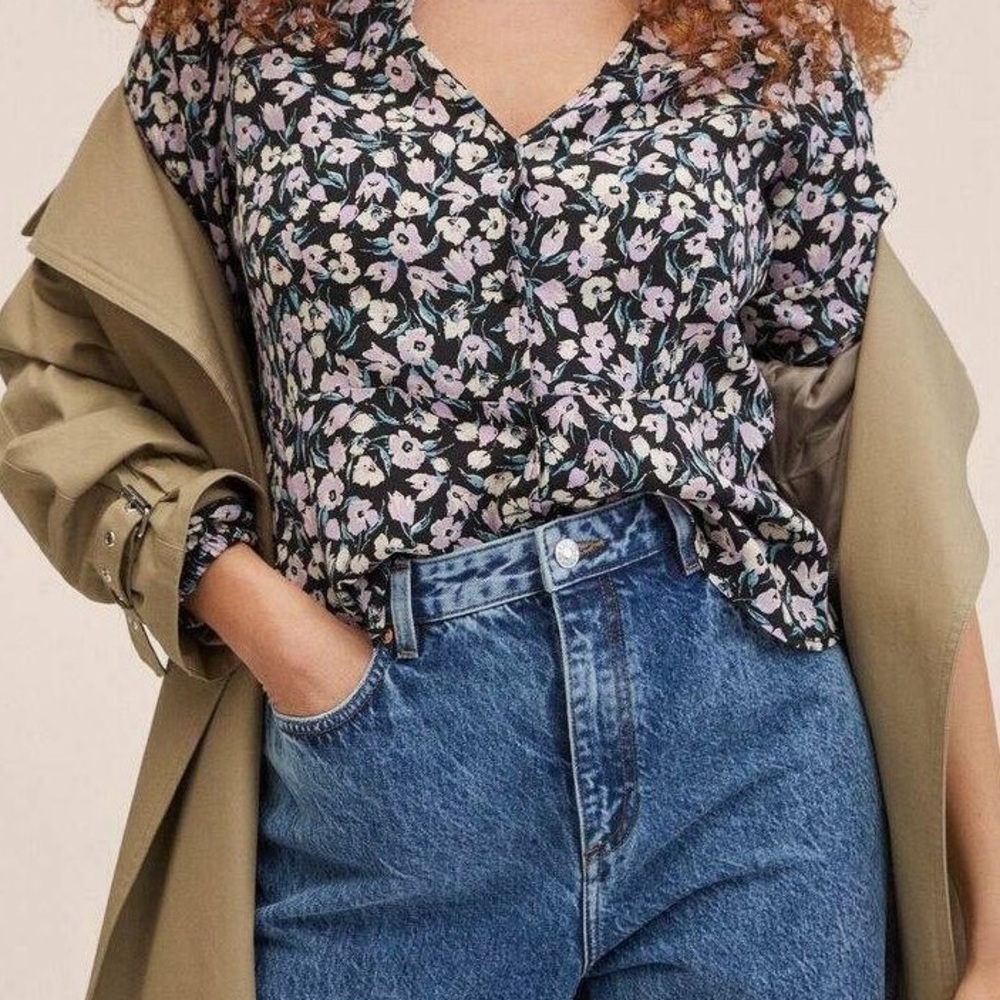 Cropped Black and Purple Floral Blouse MNG  Mango 2